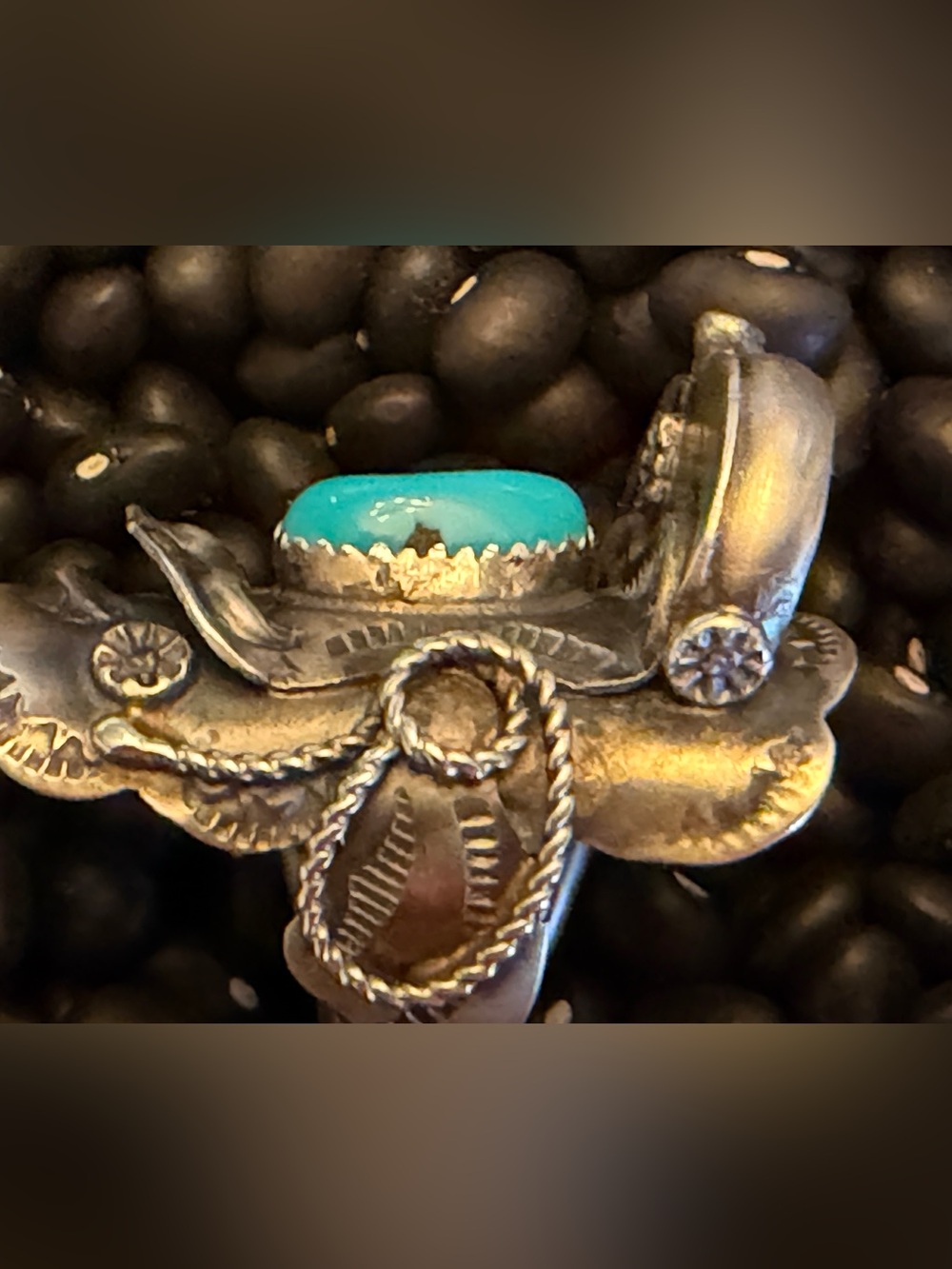 Tim Yazzie Sterling Silver Turquoise Statement Saddle Ring - Bright Blue - Picture 3 of 9
